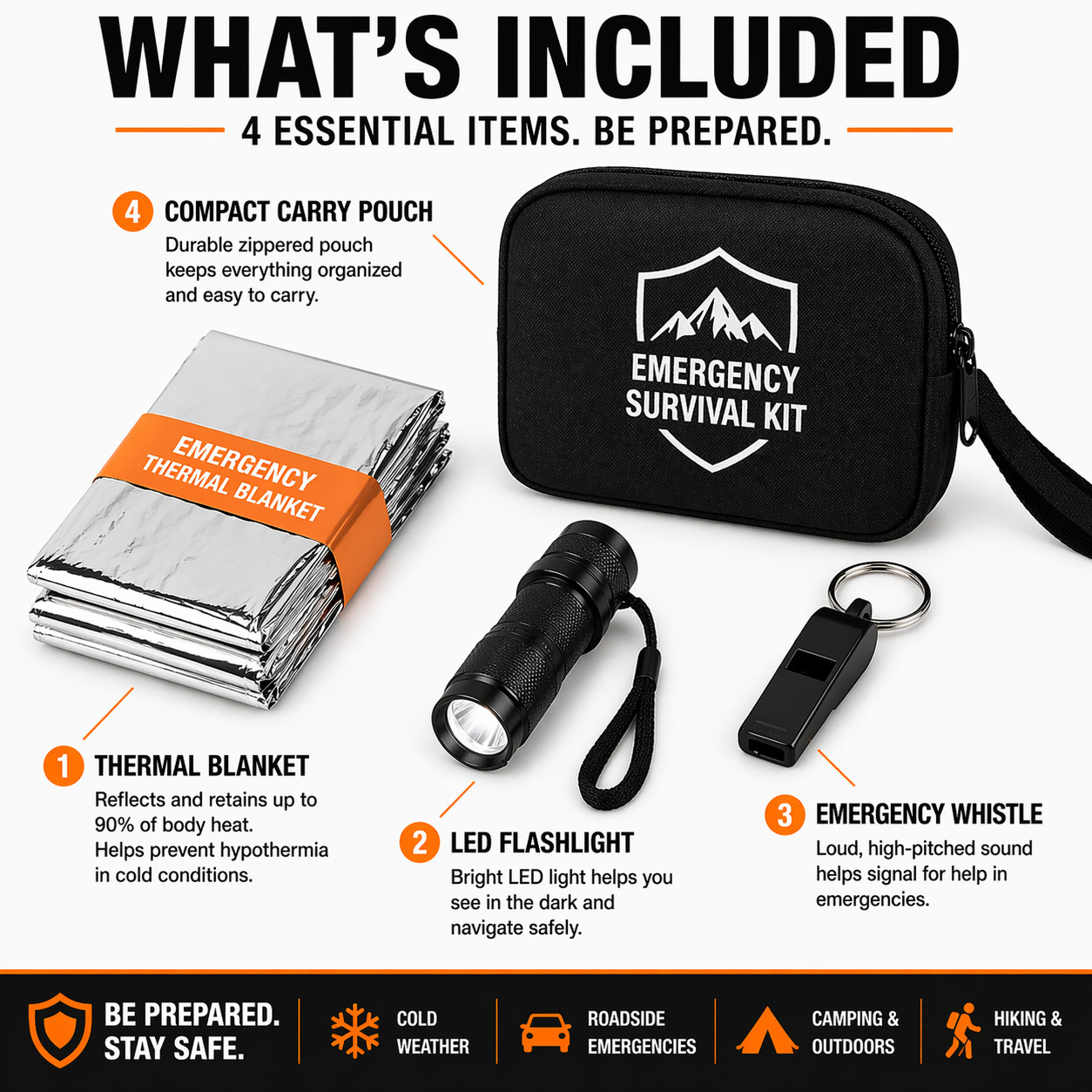 Compact Emergency Survival Kit Car Camping Mylar Thermal Blanket Set
