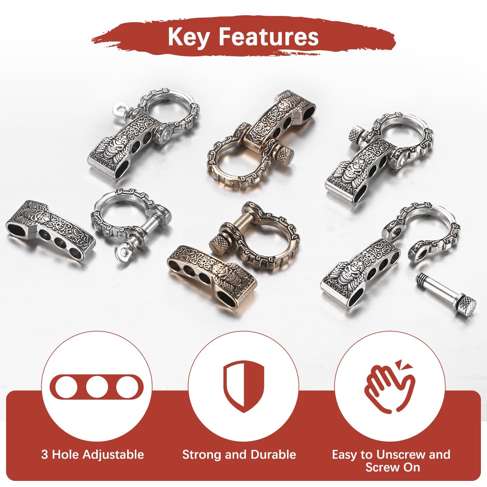 TIXIPEM Paracord Bracelet Shackle Buckle [10PCS] – 53 x 25 mm, Silver