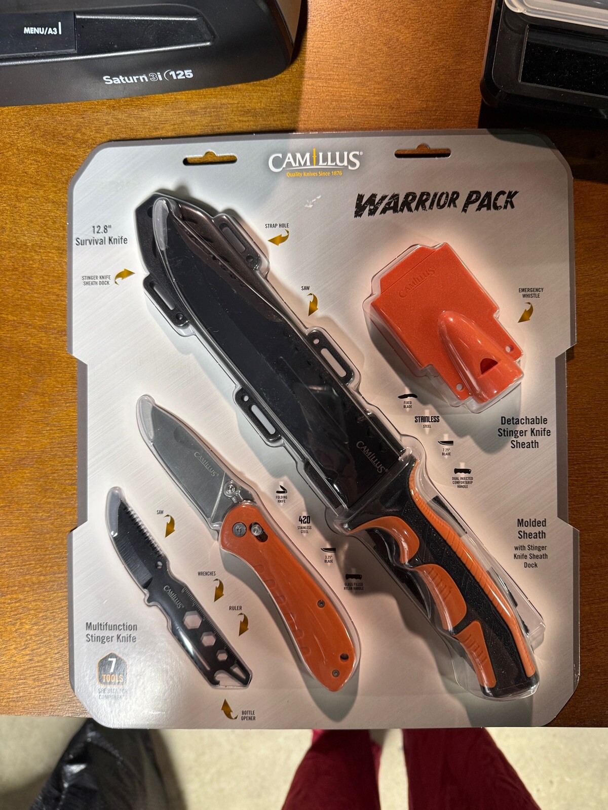 Camillus Warrior Pack 12.8 Survival Knife, Stinger Knife, Folding Knife, Whistle