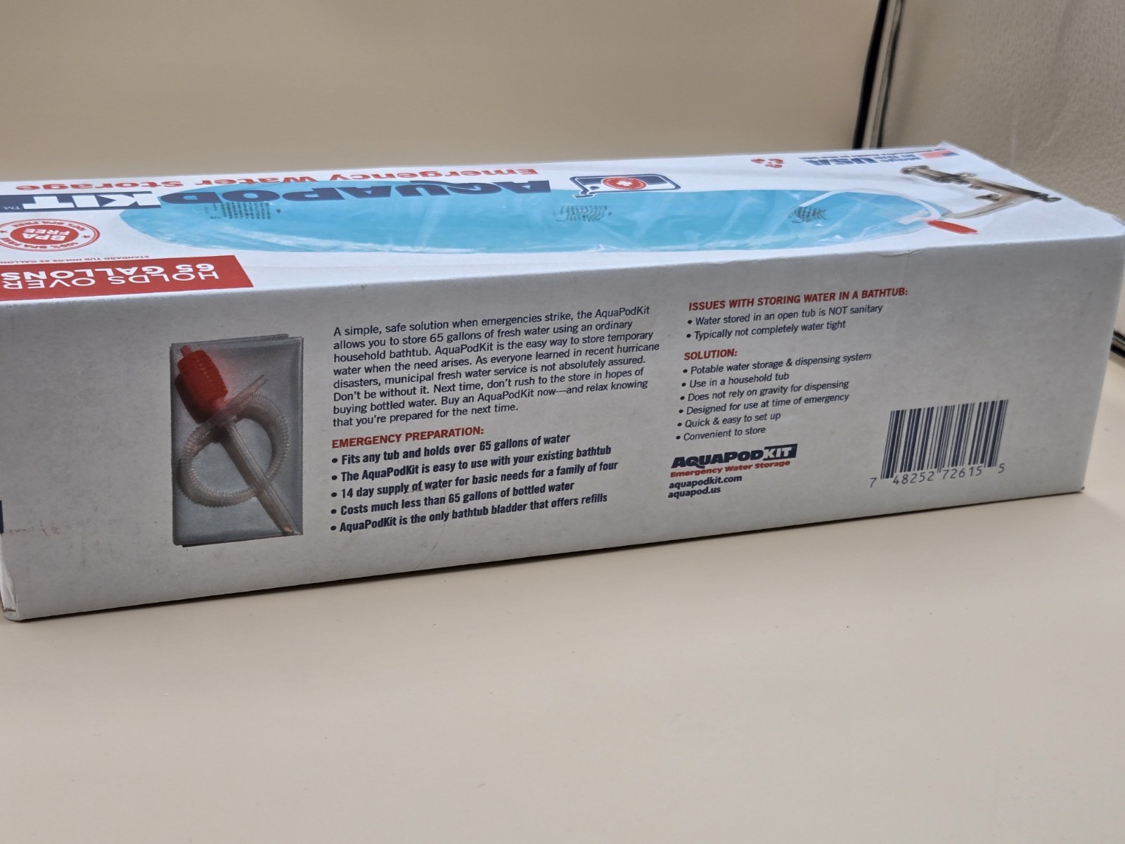 AquaPodKit Made in USA – Emergency Bathtub Water Storage Bladder 65-100 New!