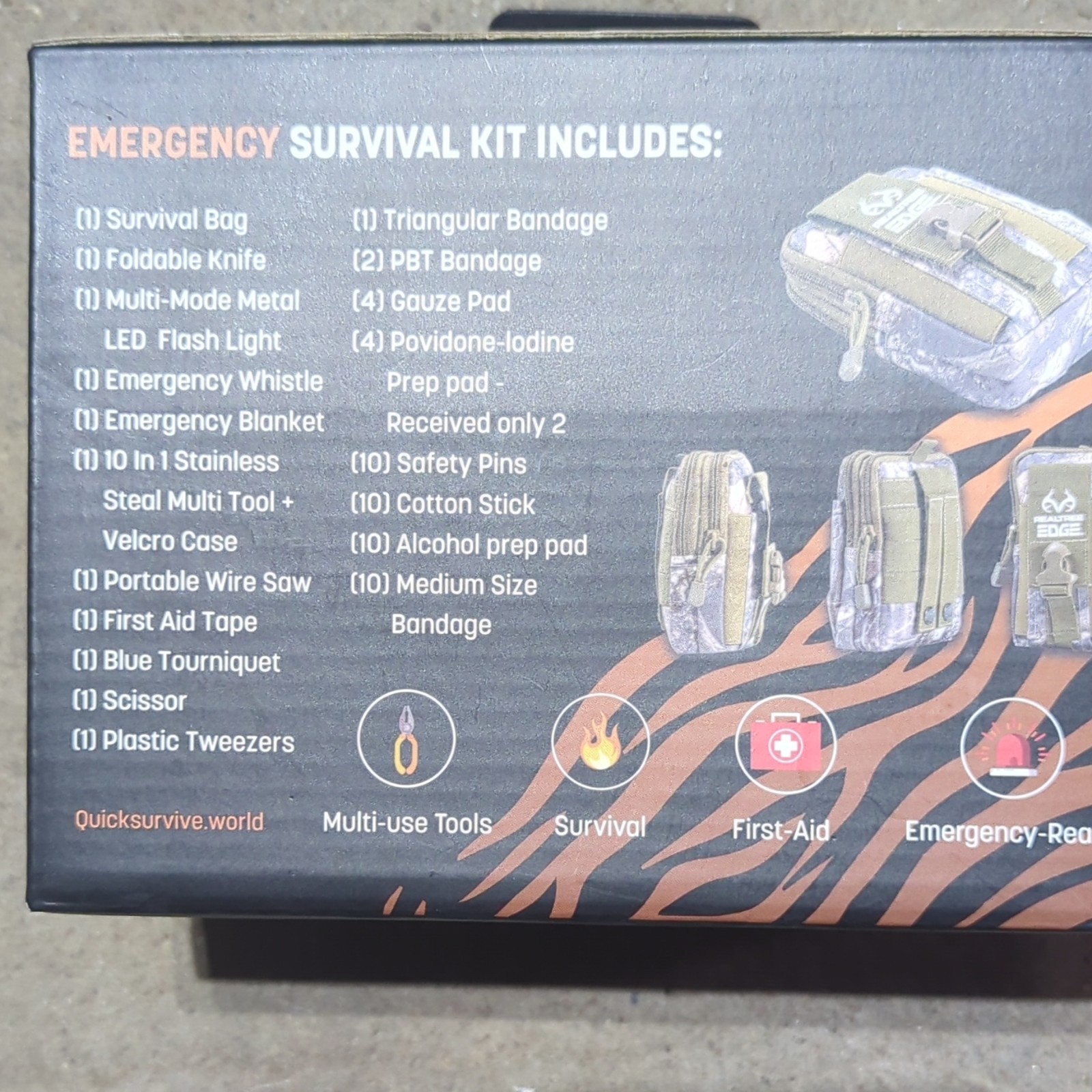 QUICKSURVIVE 62-in-1 Emergency Survival Kit w/ First Aid, LED Flashlight