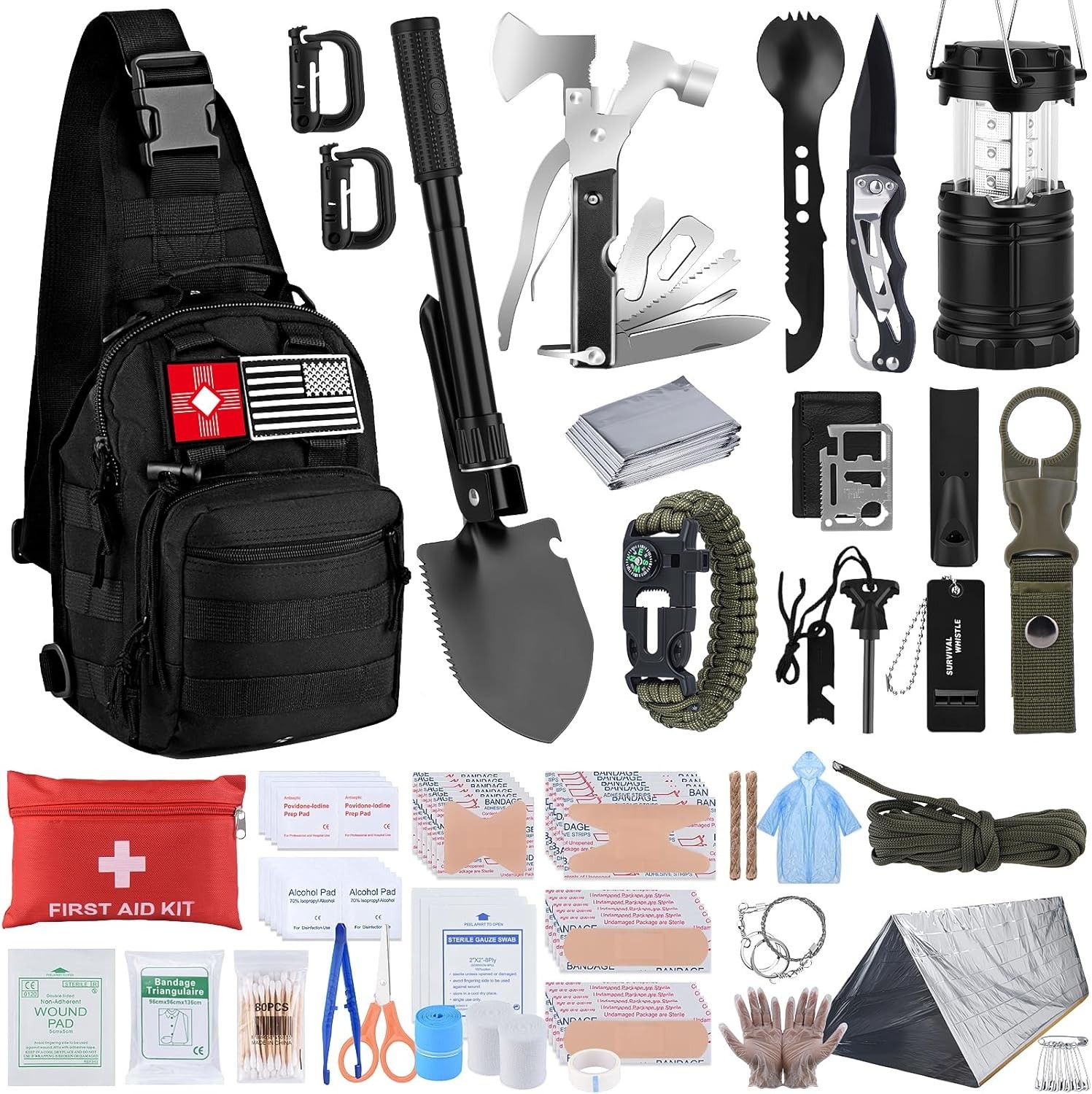 Emergency Survival Kit with 251 Pieces and Tactical Backpack for Outdoors
