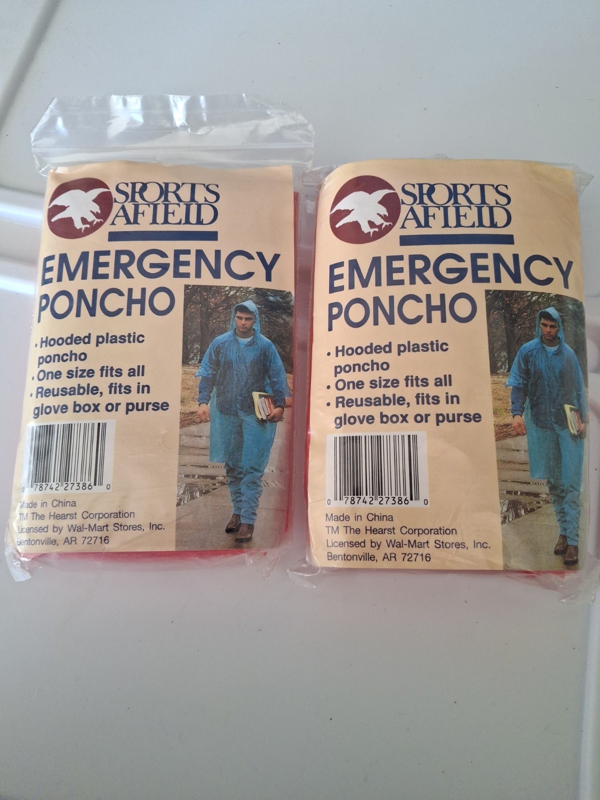 Lot of 2 Sports Afield Emergency Plastic Poncho Clear and Red