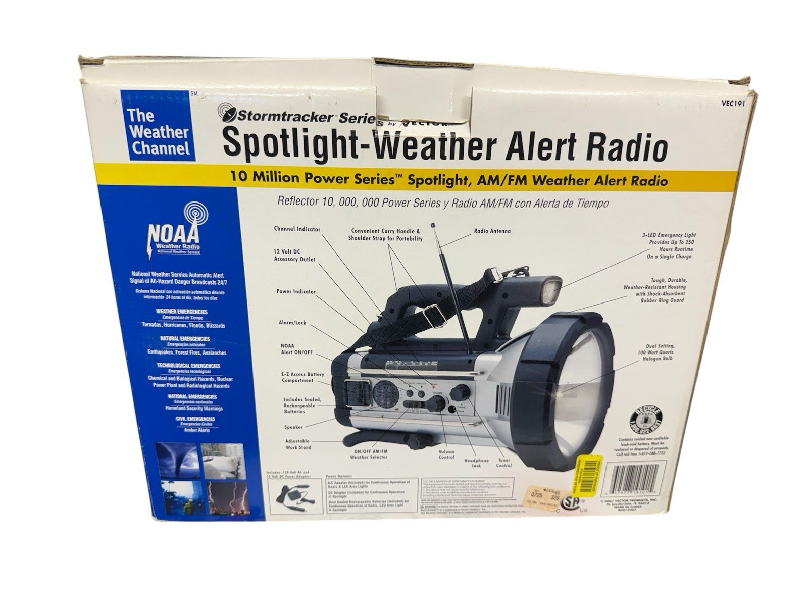 Vector Weather Flashlight 3 Band Radio VEC191 NIB 10,000,000 Power 12VDC Outlet