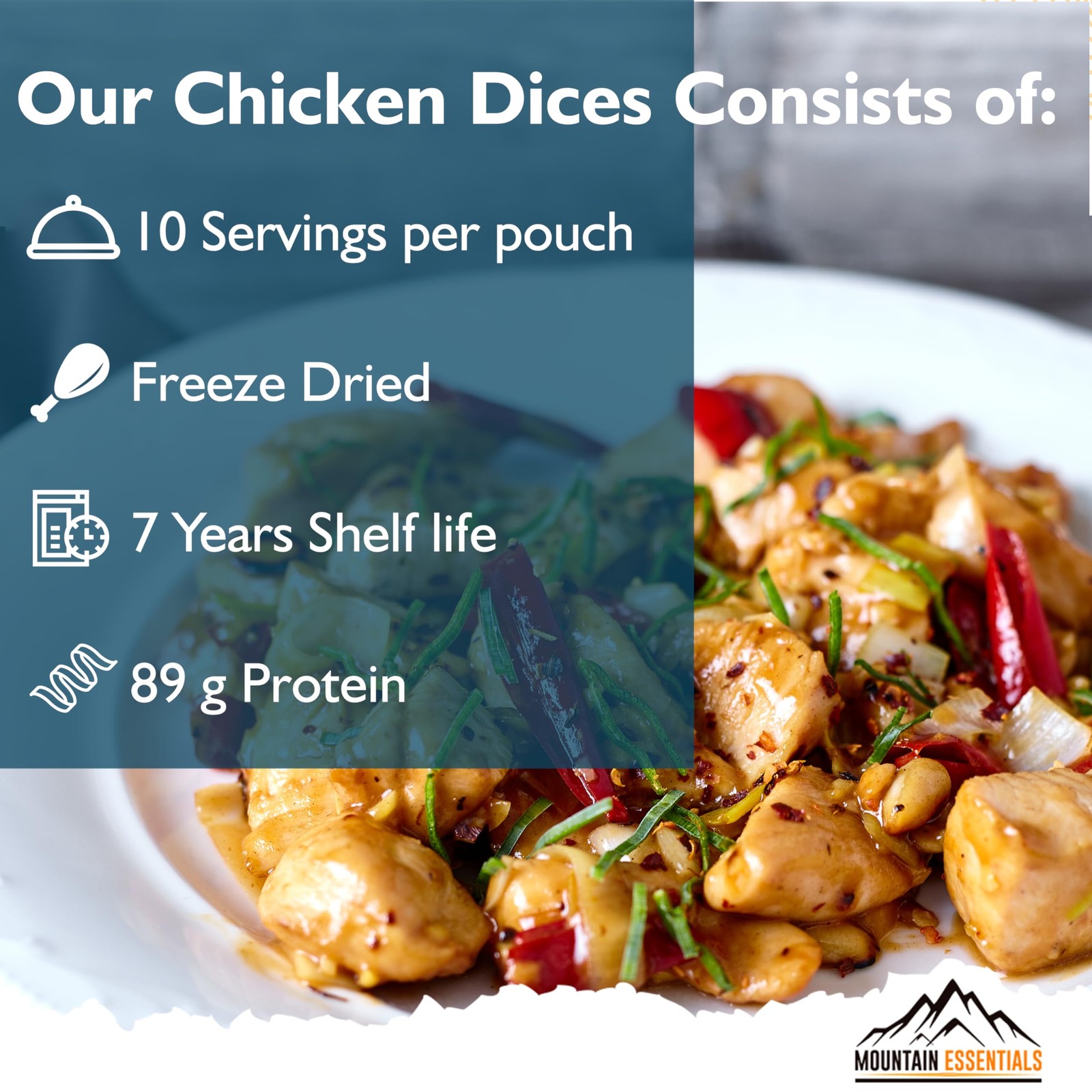MOUNTAIN ESSENTIALS Freeze-Dried Diced Chicken – Fully Cooked and Pack of 1