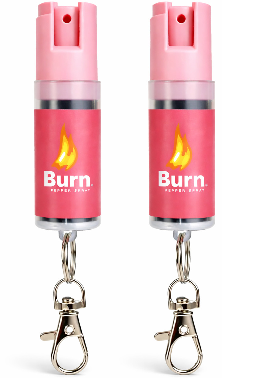 2 Pack Burn Pepper Spray Keychain Police Strength OC 0.5oz Self Defense Pink
