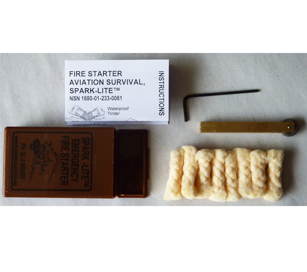 Brass Spark Lite Firestarter Kit 8 Tinder Quik Tabs Aviation Military Survival
