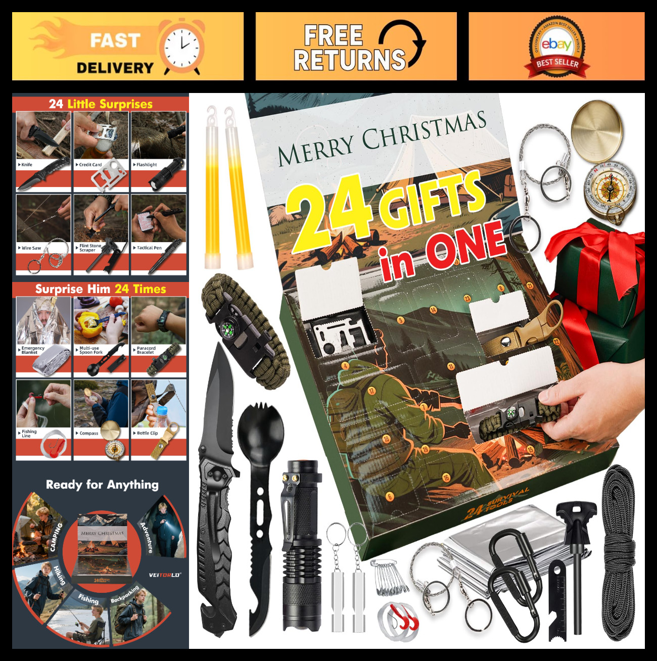 12-in-1 Survival Gear Kit – Unique Gifts for Men, Dad, Husband, Fishing & Huntin