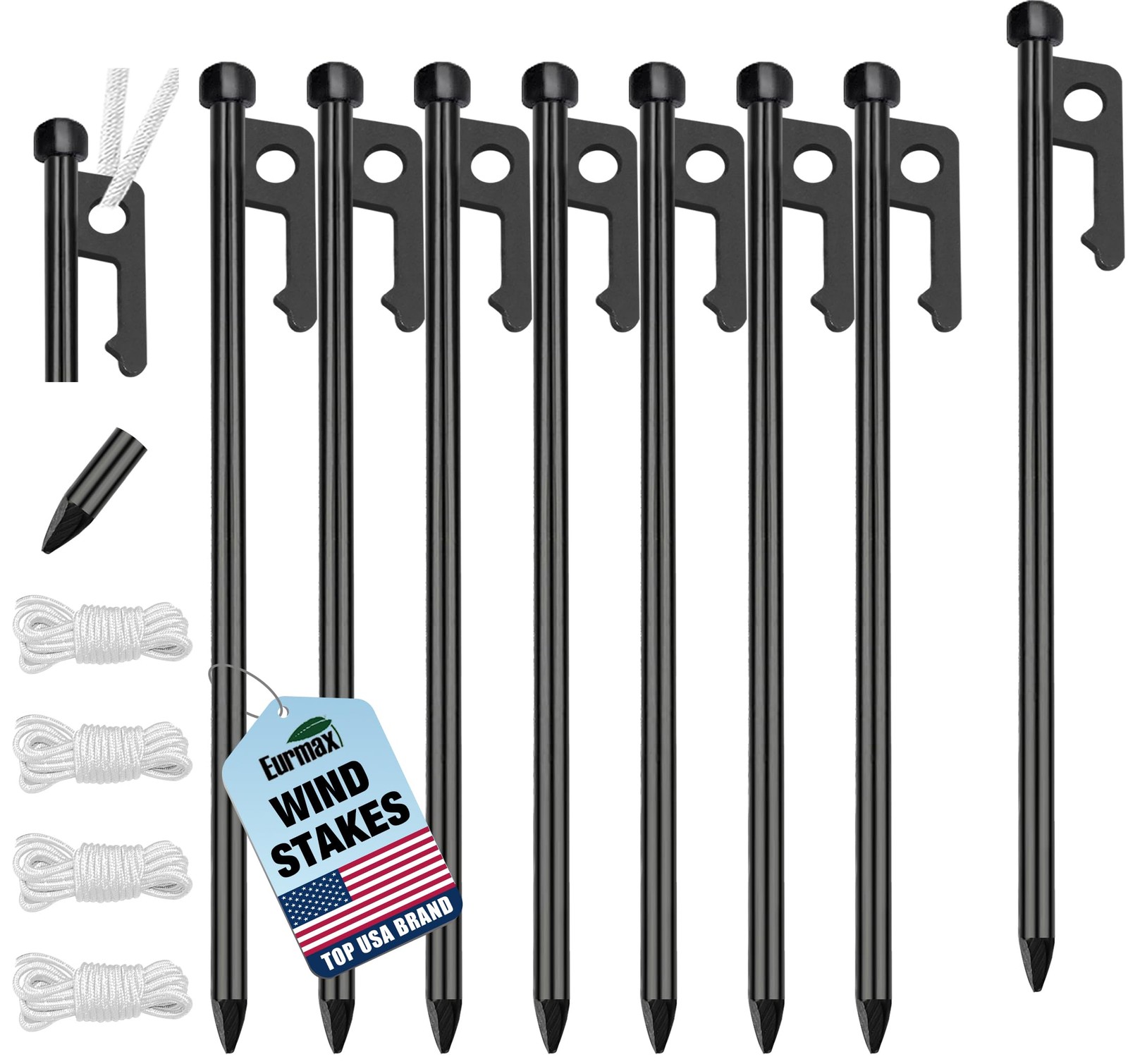 Eurmax USA 8-Pack Secure Protection Galvanized Tent 10inch(8PCS), Black