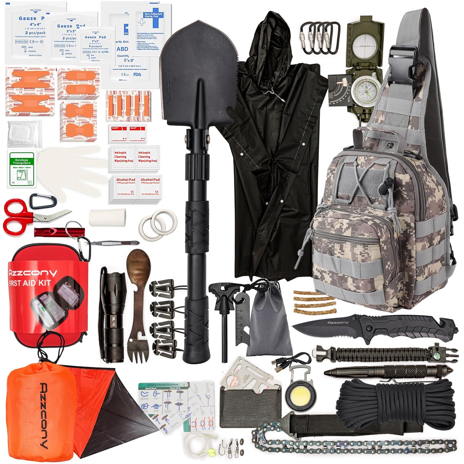 Emergency Survival Kit – First Aid Supplies, EDC Bugout Bag, Tactical Backpack f