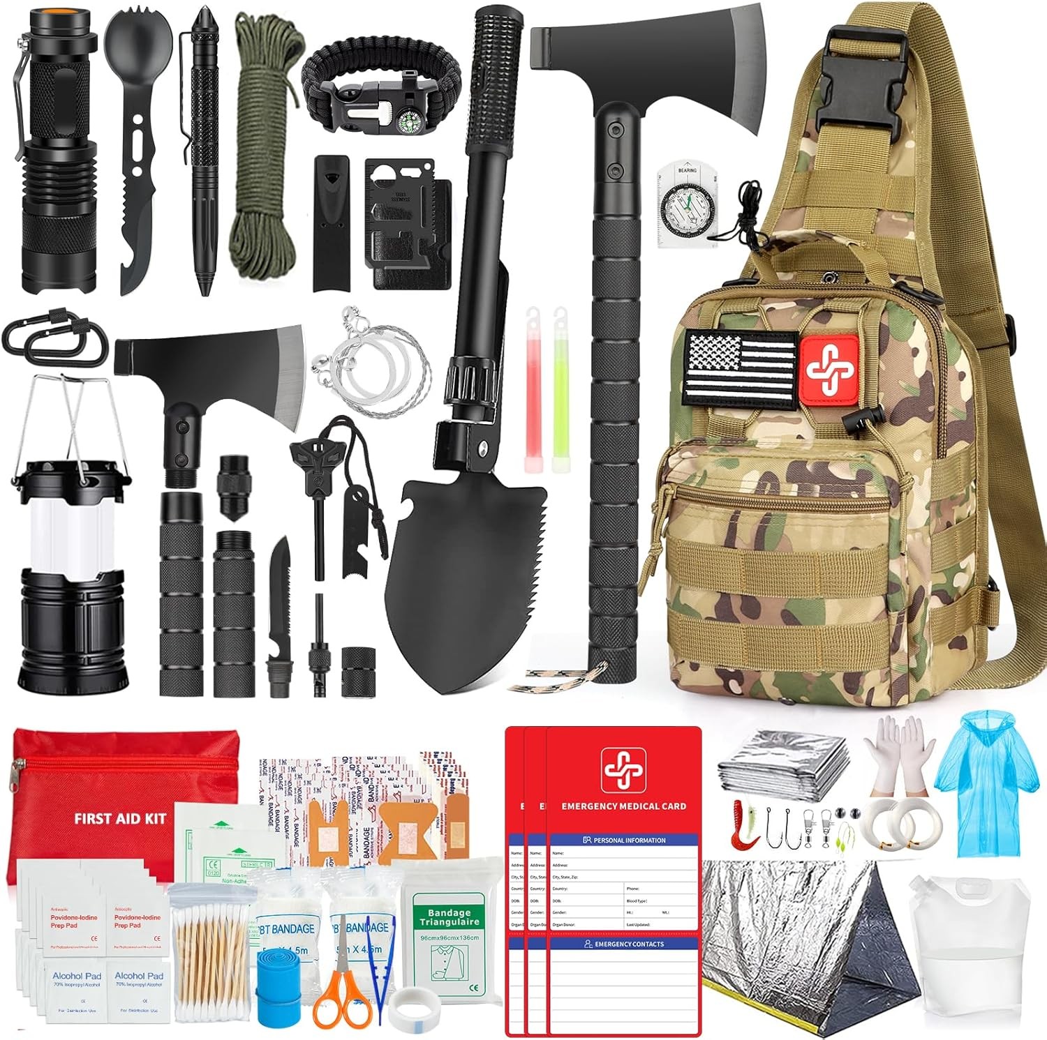 Survival Kit, 262Pcs Survival Gear and Supplies with First Aid Kit Pouch and Cro
