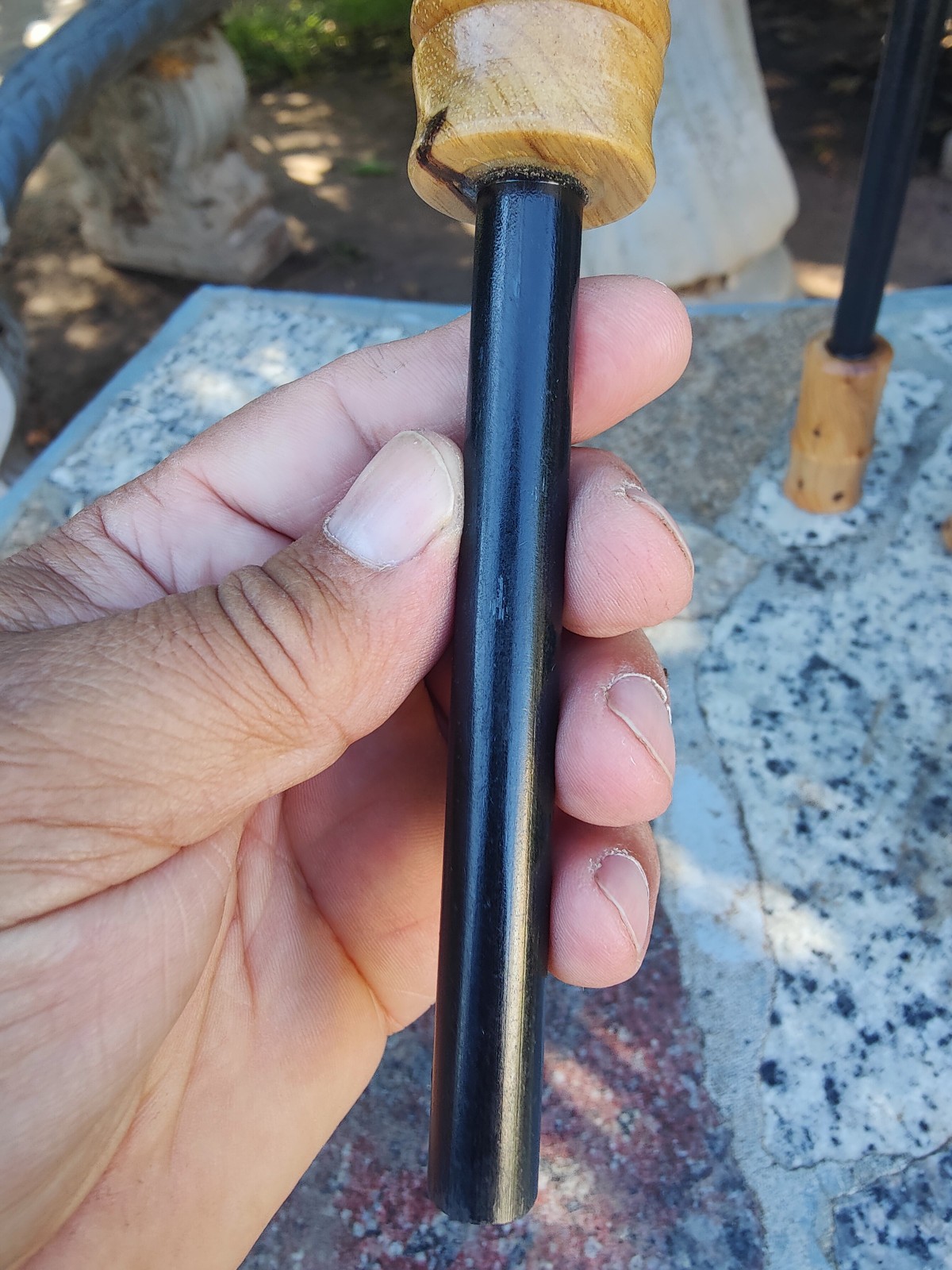 Bushcraft 5″ x 1/2 ” ferrocerium rod Black limba wood handle | | mischmetal