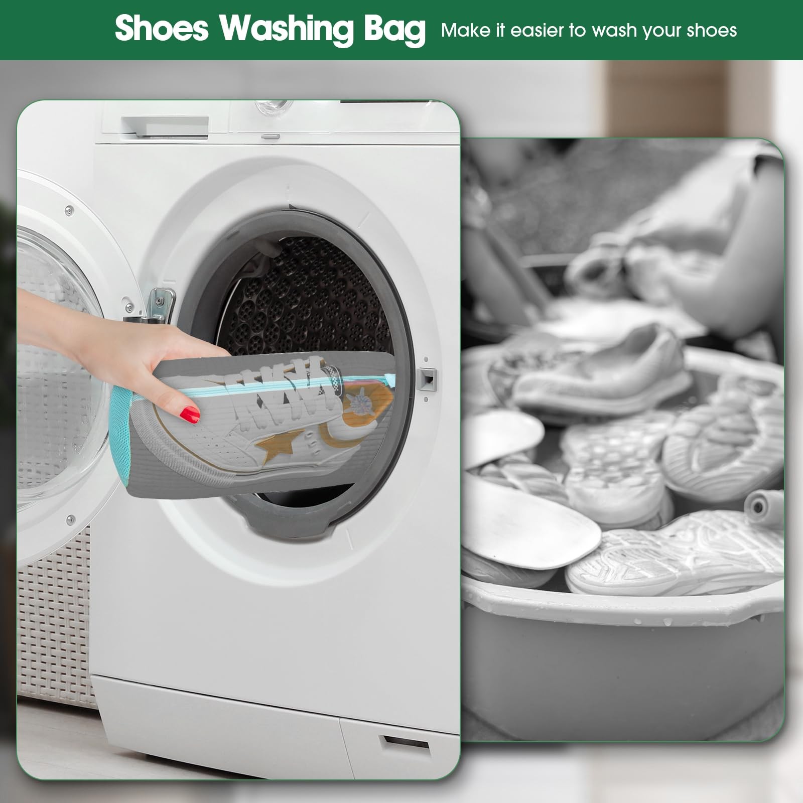 Shoe Washing Machine Bag, 2 Pack Sneaker Cleaner Kit Extra Large, Gray-2P