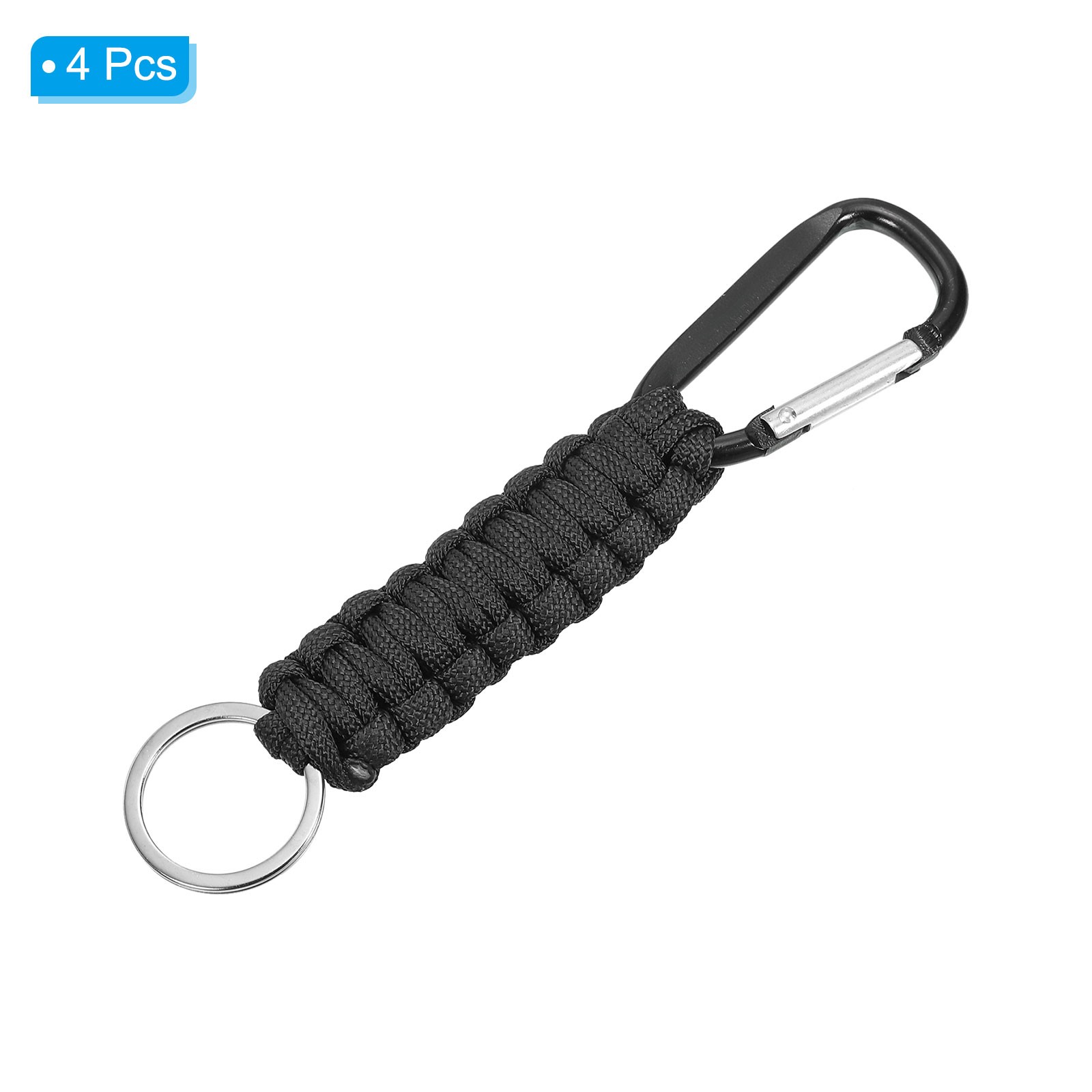 4Pcs Paracord Keychains Braided Paracord Lanyard Keychain Clip Black
