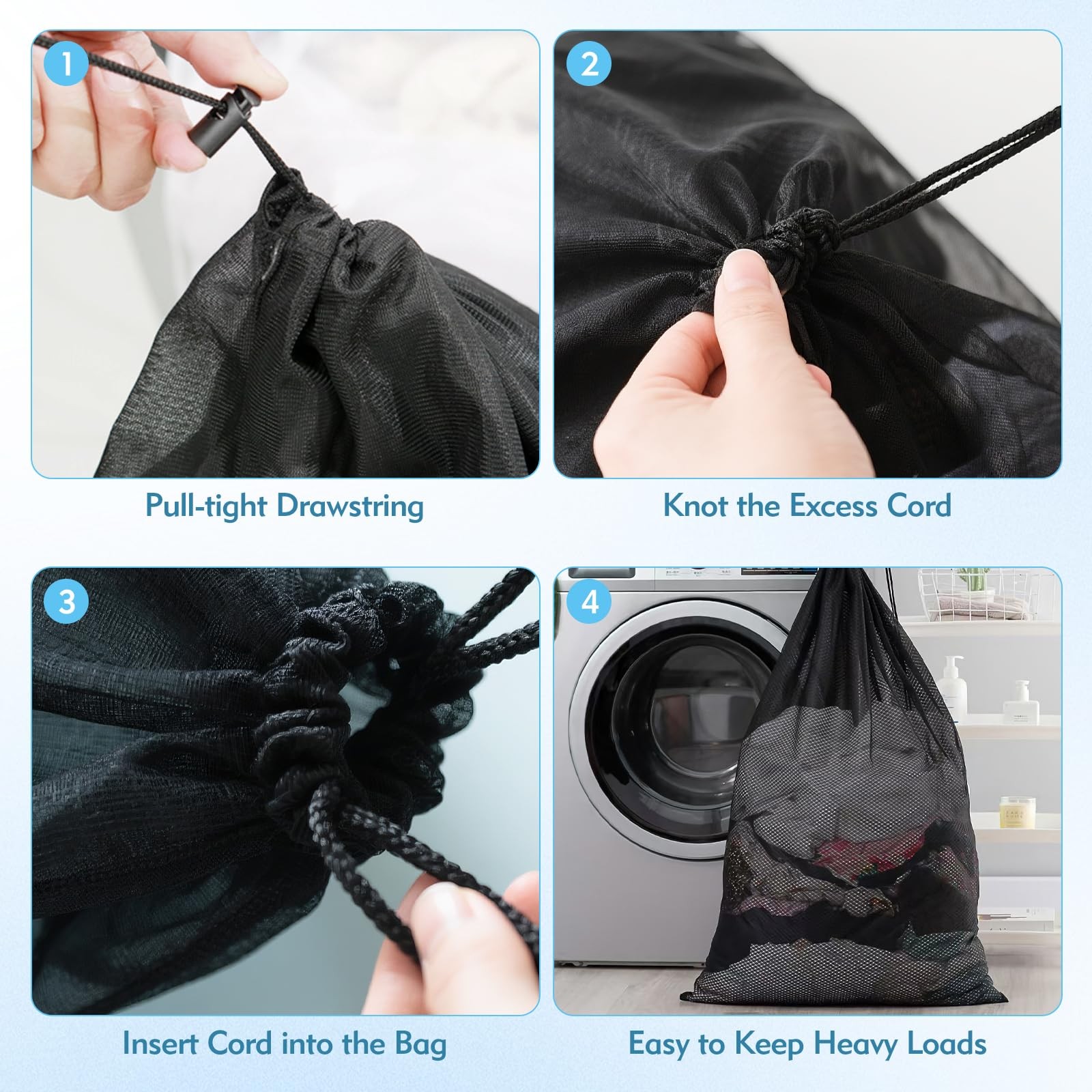 CNDNO 2 Pcs Mesh Laundry Bags, 24×35 Inches Large Large, Black