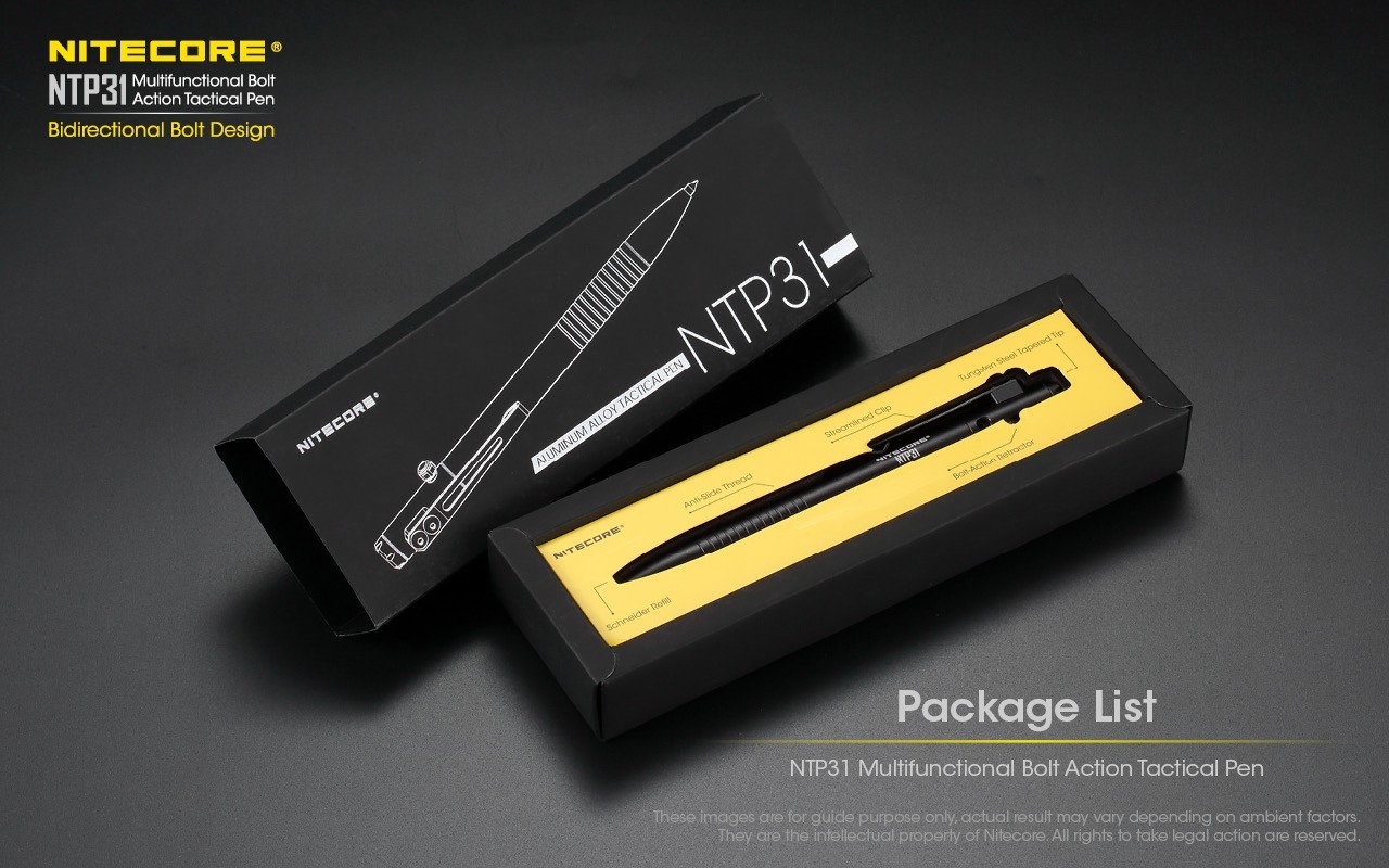NITECORE NTP31 Bolt Action Aluminum Alloy Tactical Pen W/ Tungsten Glass Breaker