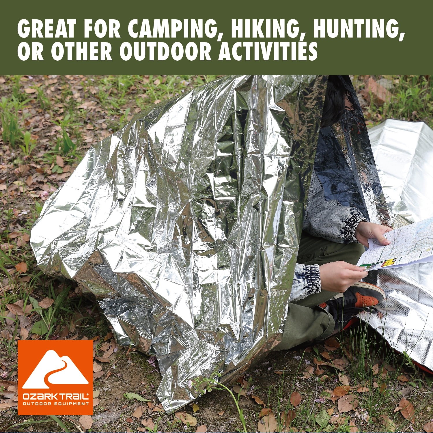 (2 pack) Ozark Trail Camping Emergency Survival Blanket, Reusable,1.5 oz