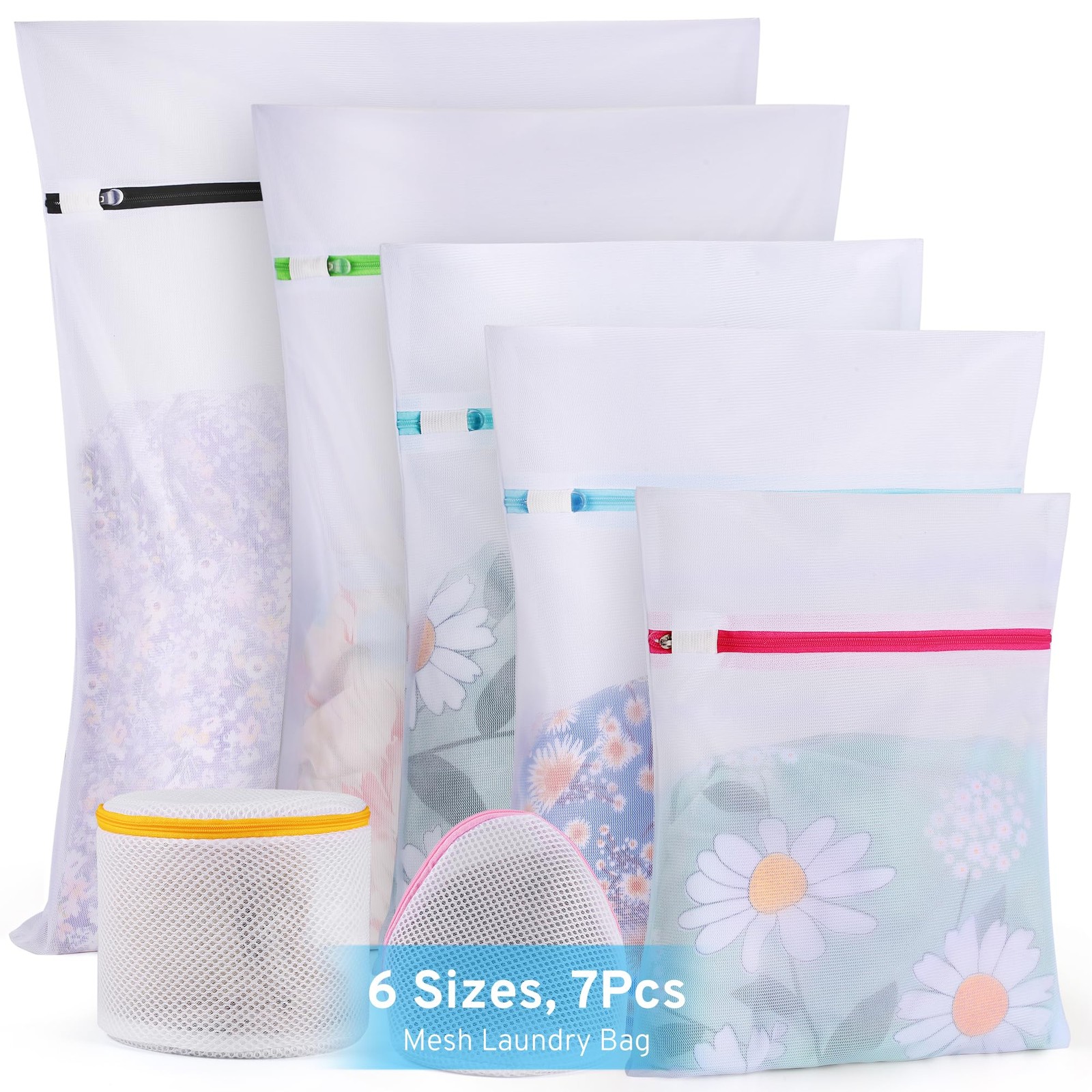 Ultimate 7 Pack 6 Size Mesh 1*XL+1*L+2*M+1*S+2*Bra Bags_Fine Mesh, White