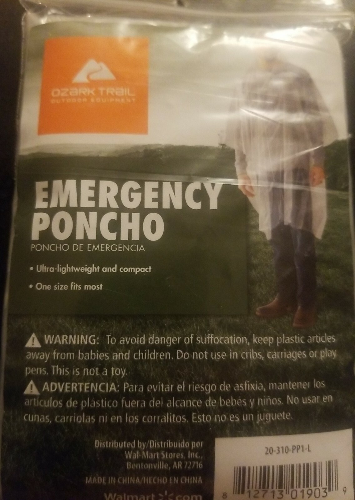 2 PACK Ozark Trail Clear Emergency Rain Poncho – Fits in Pocket ~ Camping Supply