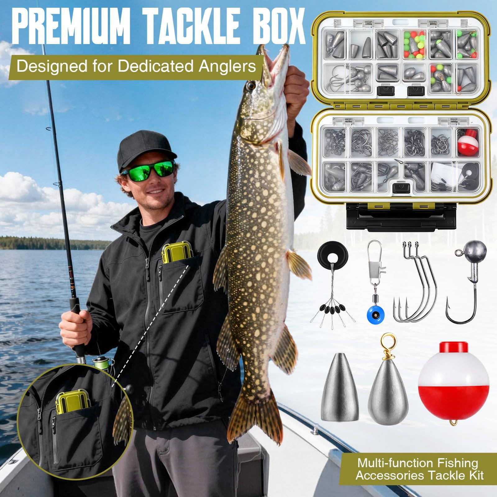 TOPFORT 187/343pcs 6.3 x 3.7 x 1.8 inches, 251pcs Fishing Accessories kit