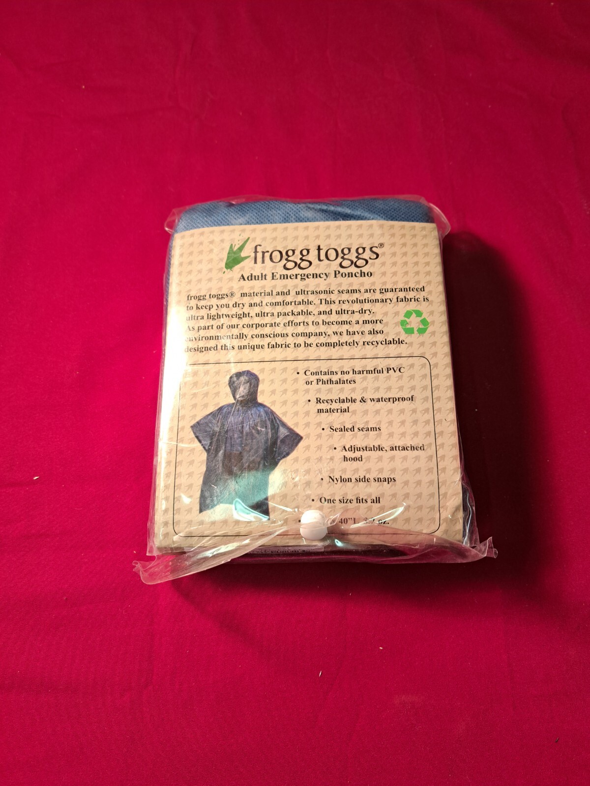 Frogg Toggs Adult Emergency Poncho Blue One Size, 44″W X 40″L