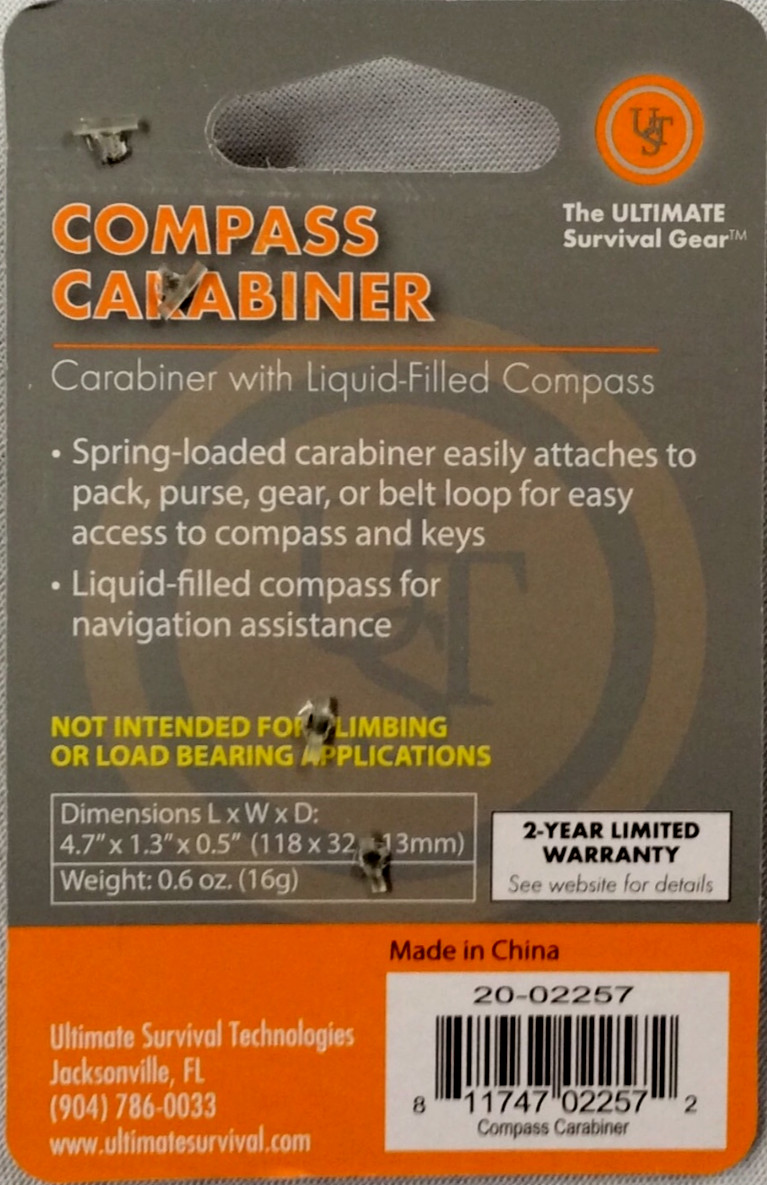 KEY CHAIN COMPASS CARABINER emergency survival prepper UST gear orange gift