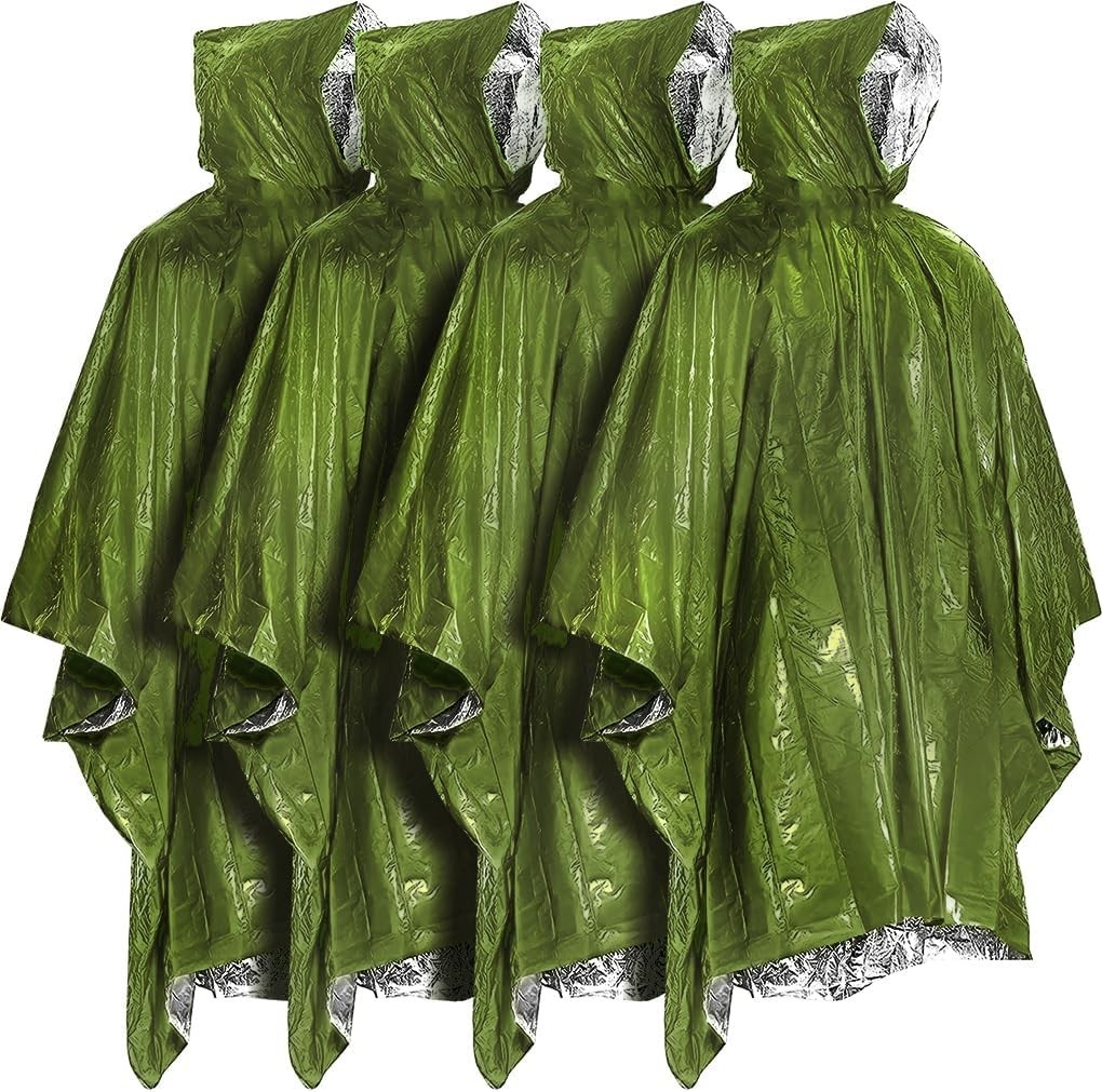 Survival Rain Poncho Emergency Mylar Space Blanket Camping Gear-Retain 90% of