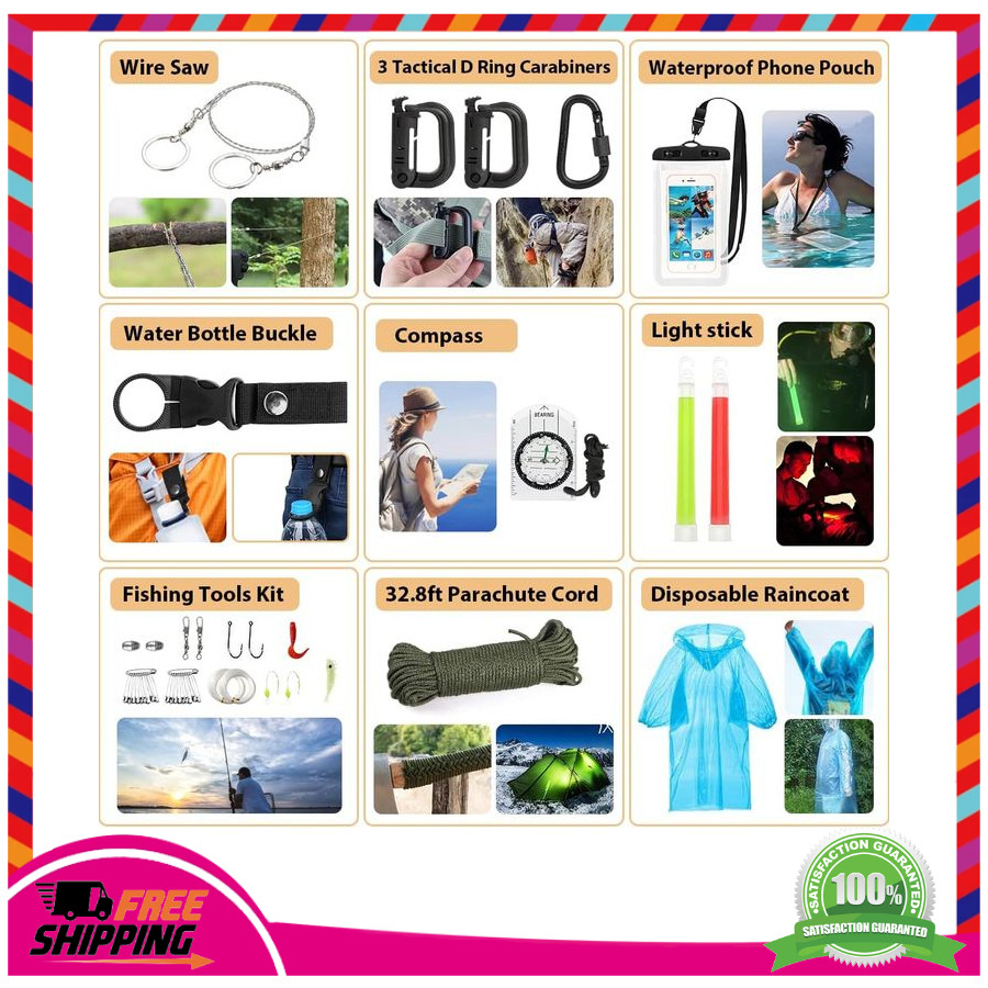 250Pcs Survival Kit First Aid Kit with Emergency Tent Molle Bag for Camping Gear