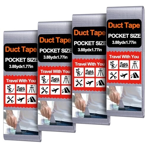 Pack 1.77 in x 10 ft Travel Duct Tape Mini Pocket Size Flat Roll Silver 4