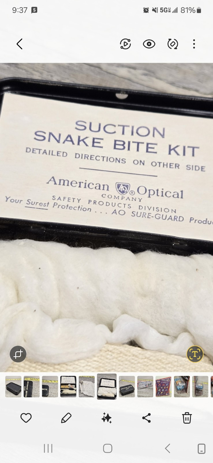 Vintage American Optical Snake Bite First Aid Suction Kit Open For Pics