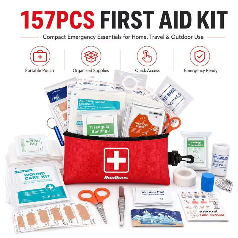 157pcs Outdoor First Aid Kit, Portable Multifunctional Emergency Survival Kit wi