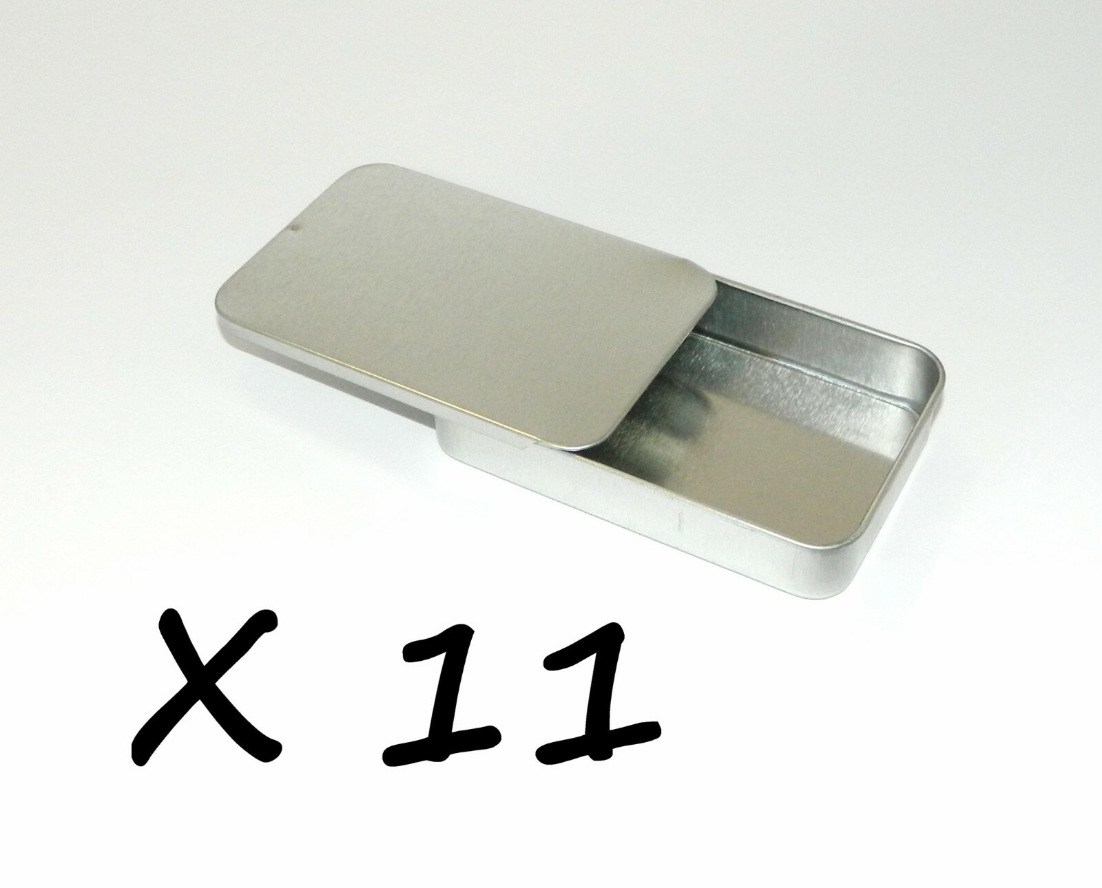 3 3/8 x 2 1/8 x 5/8 in Shallow Rectangular Slide Top Lid Tin Box Container x 11