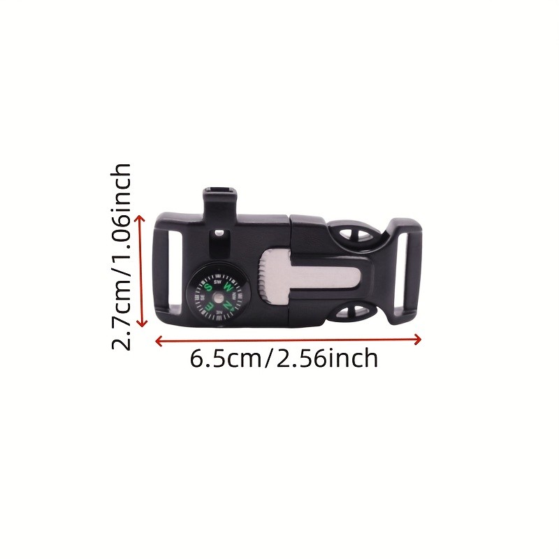 4pcs Outdoor Survival Buckle with Compass Whistle Fire Starter Black Backpack