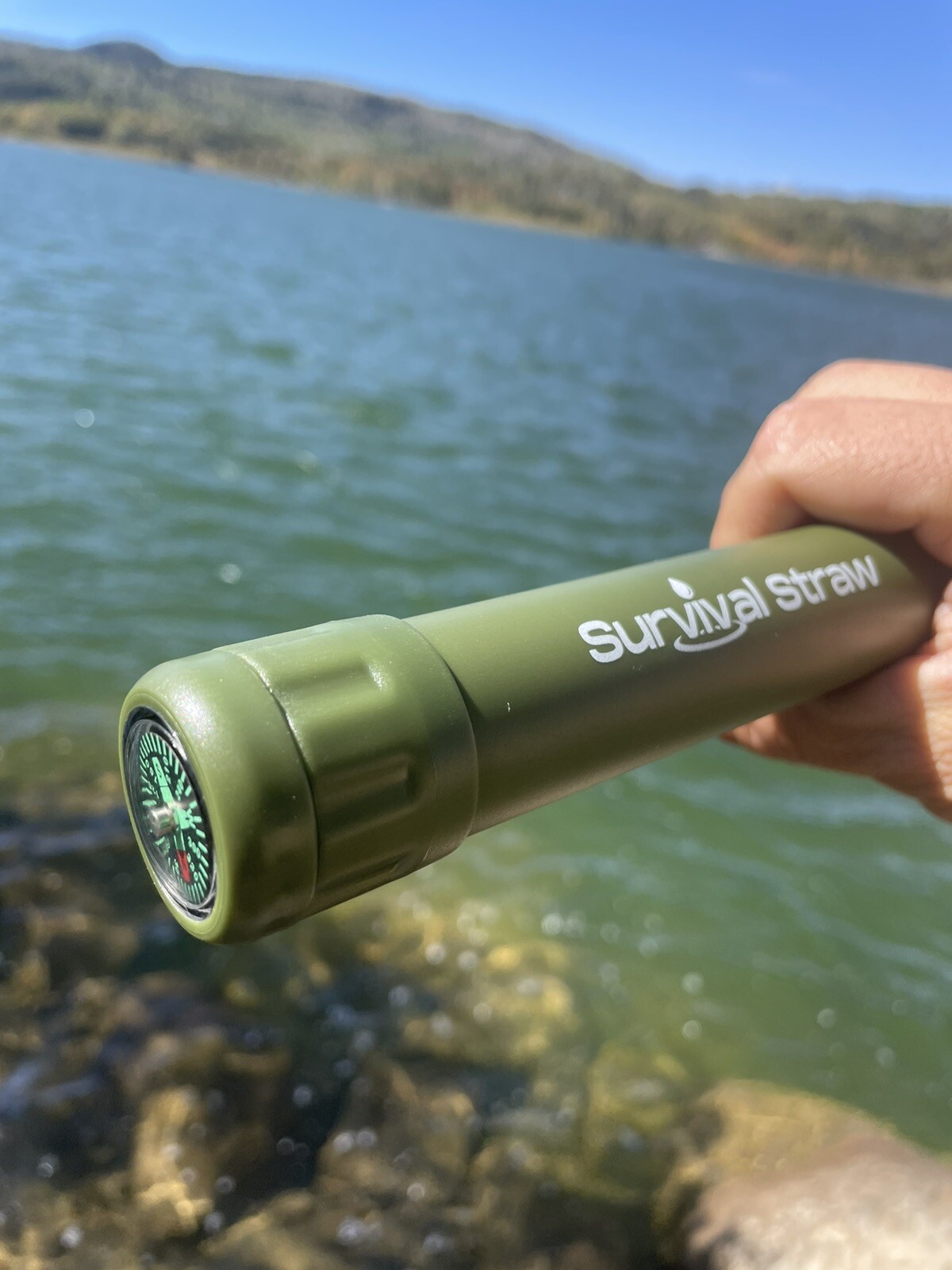 5-in-1 Military Grade Water Filter w/Whistle, Compass, Signal Mirror