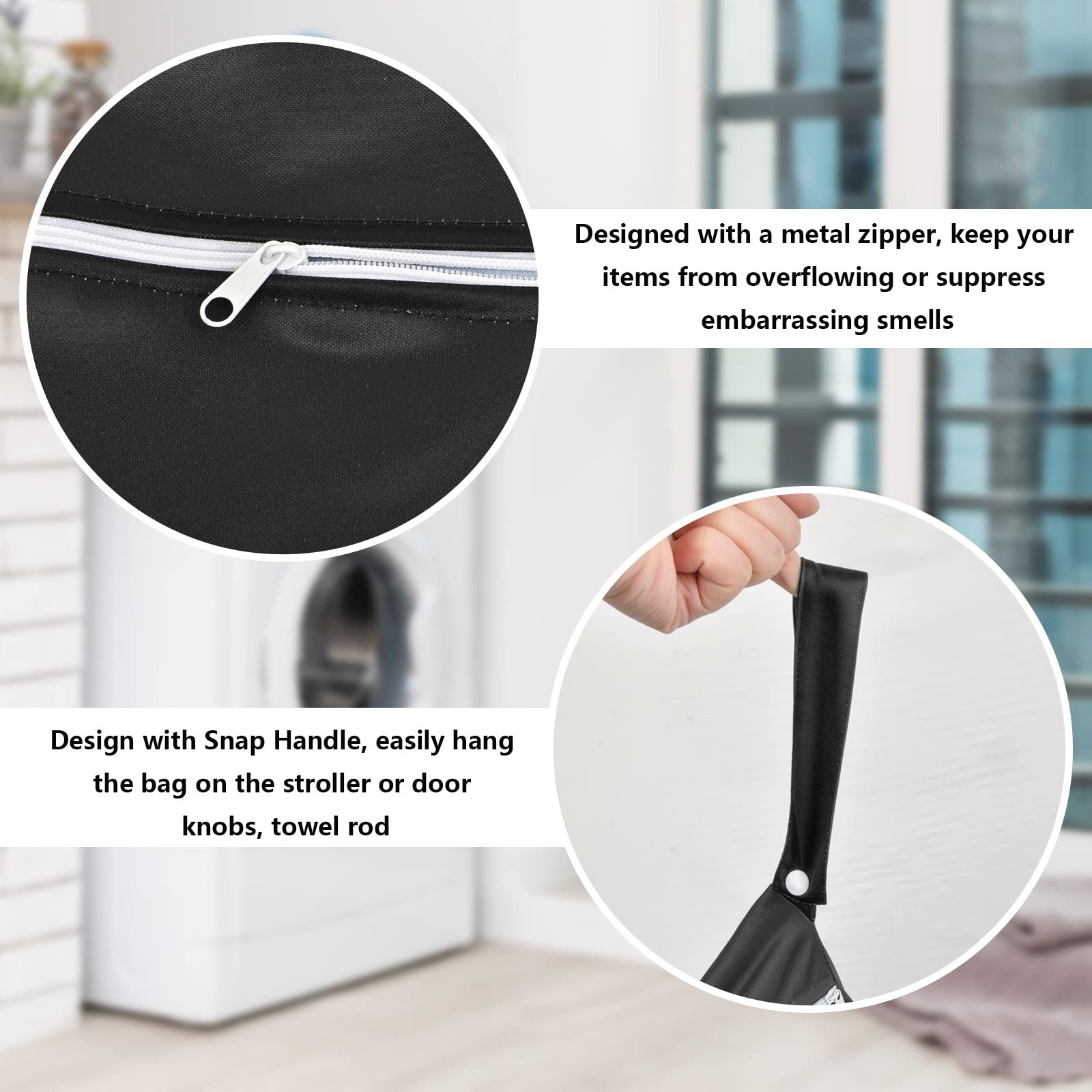 2 Pcs Large Travel Laundry Bags – Waterproof Wet Dry 14.9 x 18.8, Black+Grey