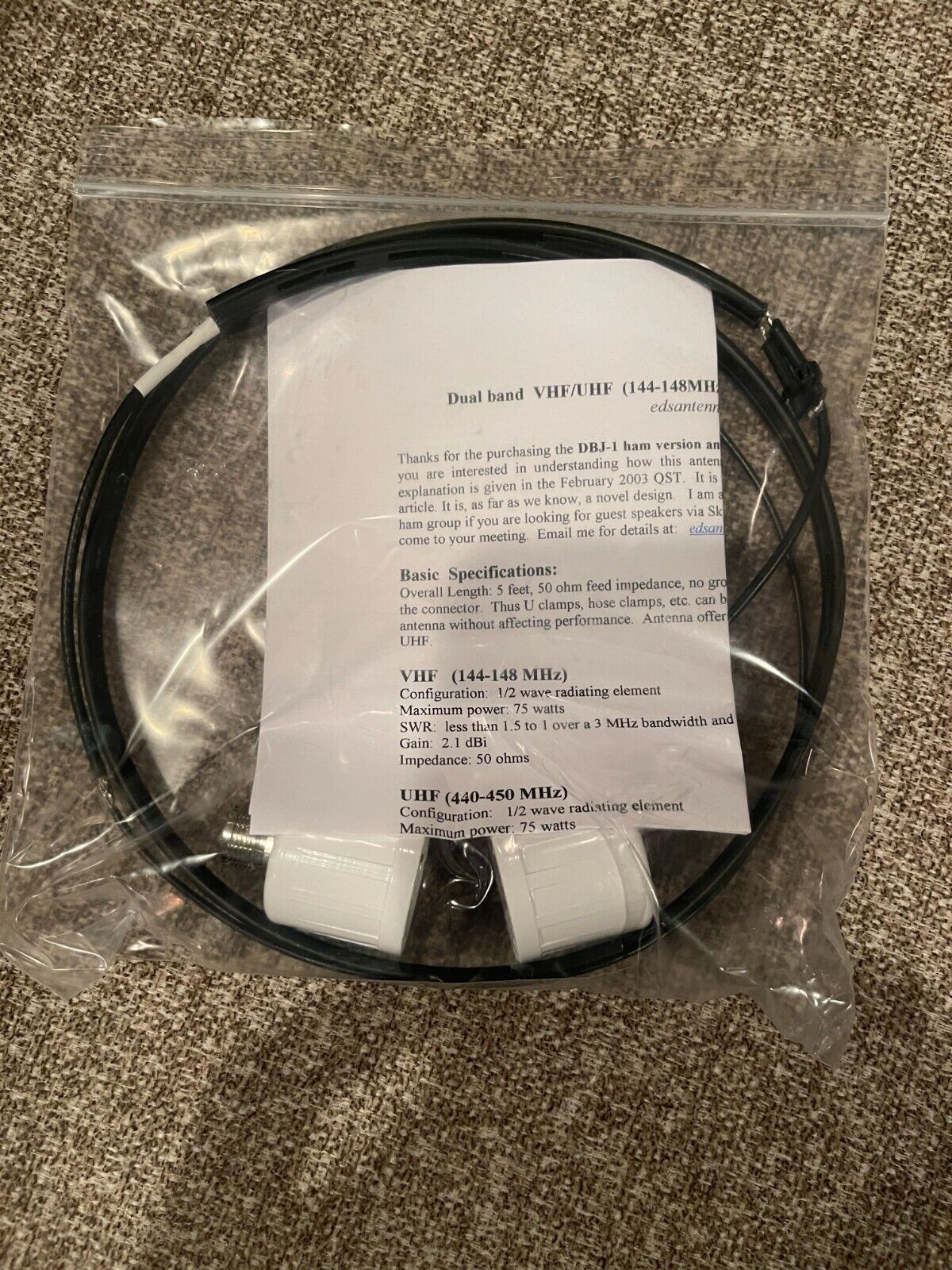 Ed Fong Ham Antenna DBJ-1 dual band base 144-148 MHz & 440-450 P