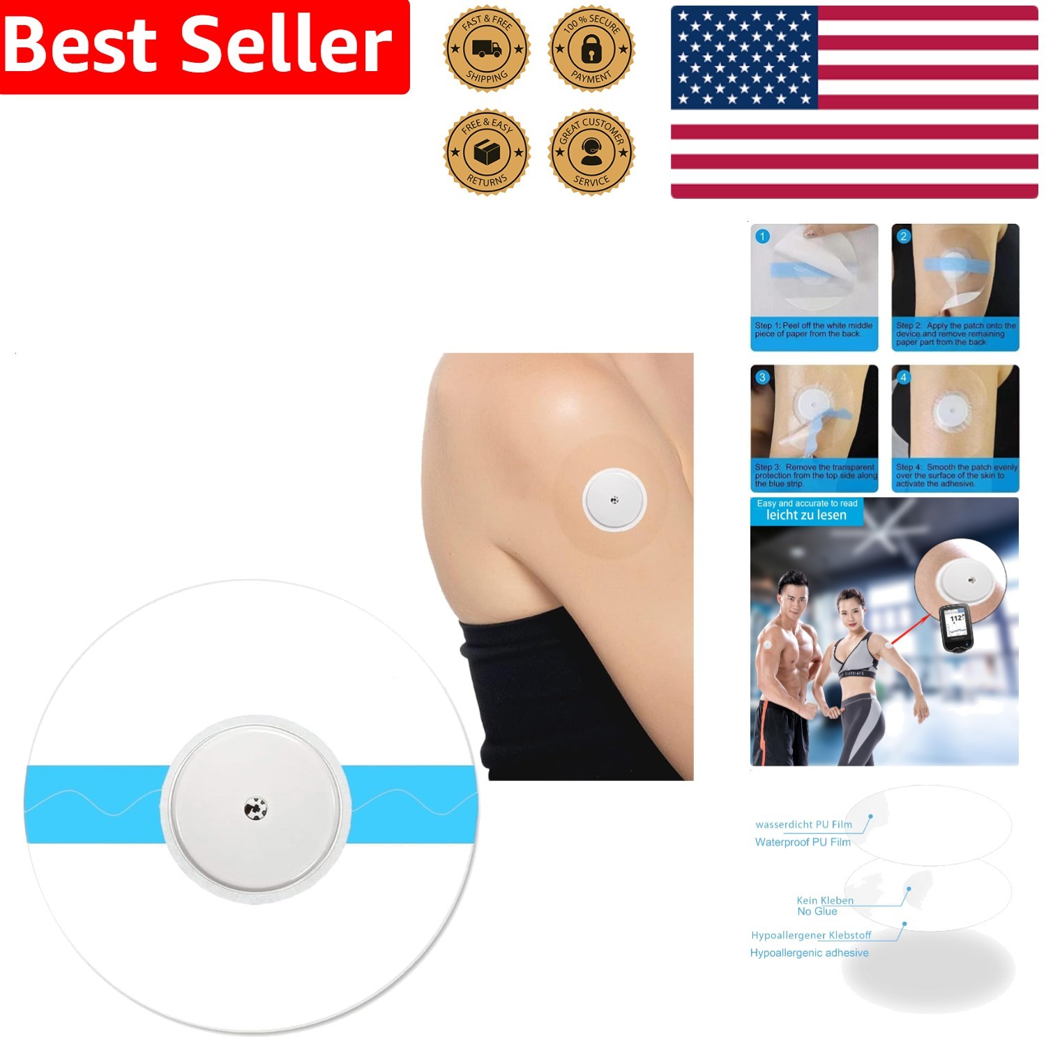 20 Pack Freestyle Sensor Covers Waterproof Hypoallergenic CGM Protection Patches