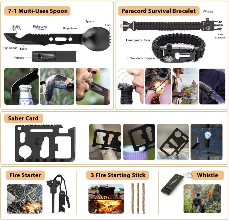 Kit de supervivencia, 250 piezas, botiquín de primeros auxilios para senderismo
