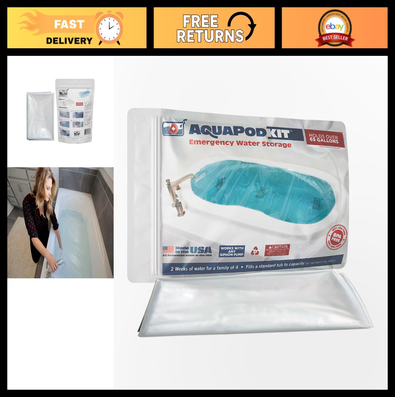Emergency Water Storage Bladder Kit – BPA Free Bathtub Liner for Survival Prep