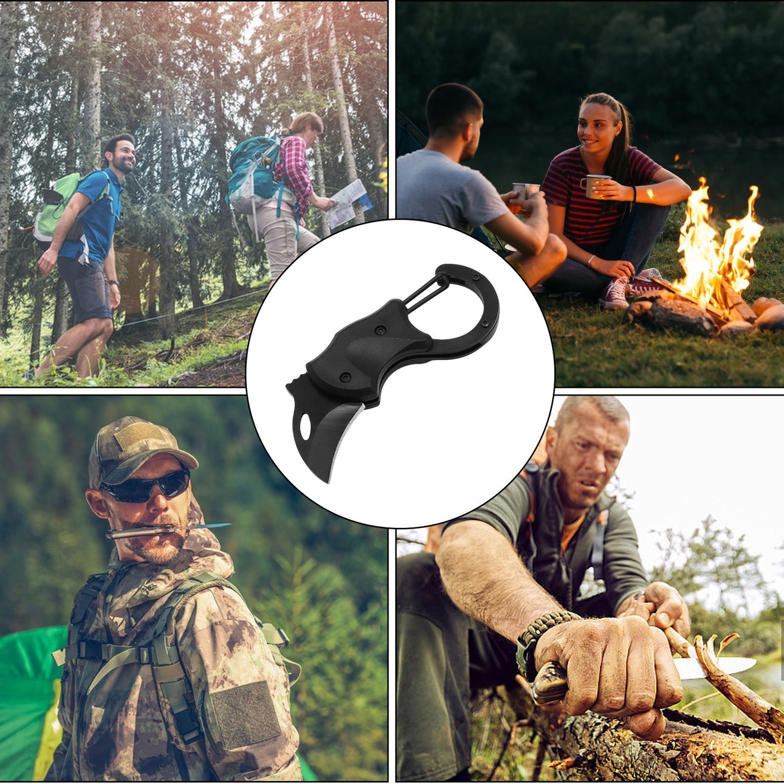 2PCS Multifunctional Keychain Pocket Knife Carabiner Survival Gear Self Defense