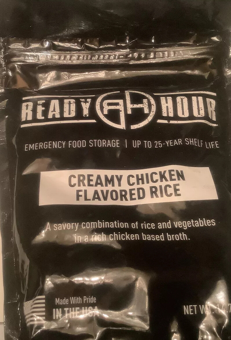 ready hour emergency food storage 25 yr shelf life creamy chicken flavored RICE