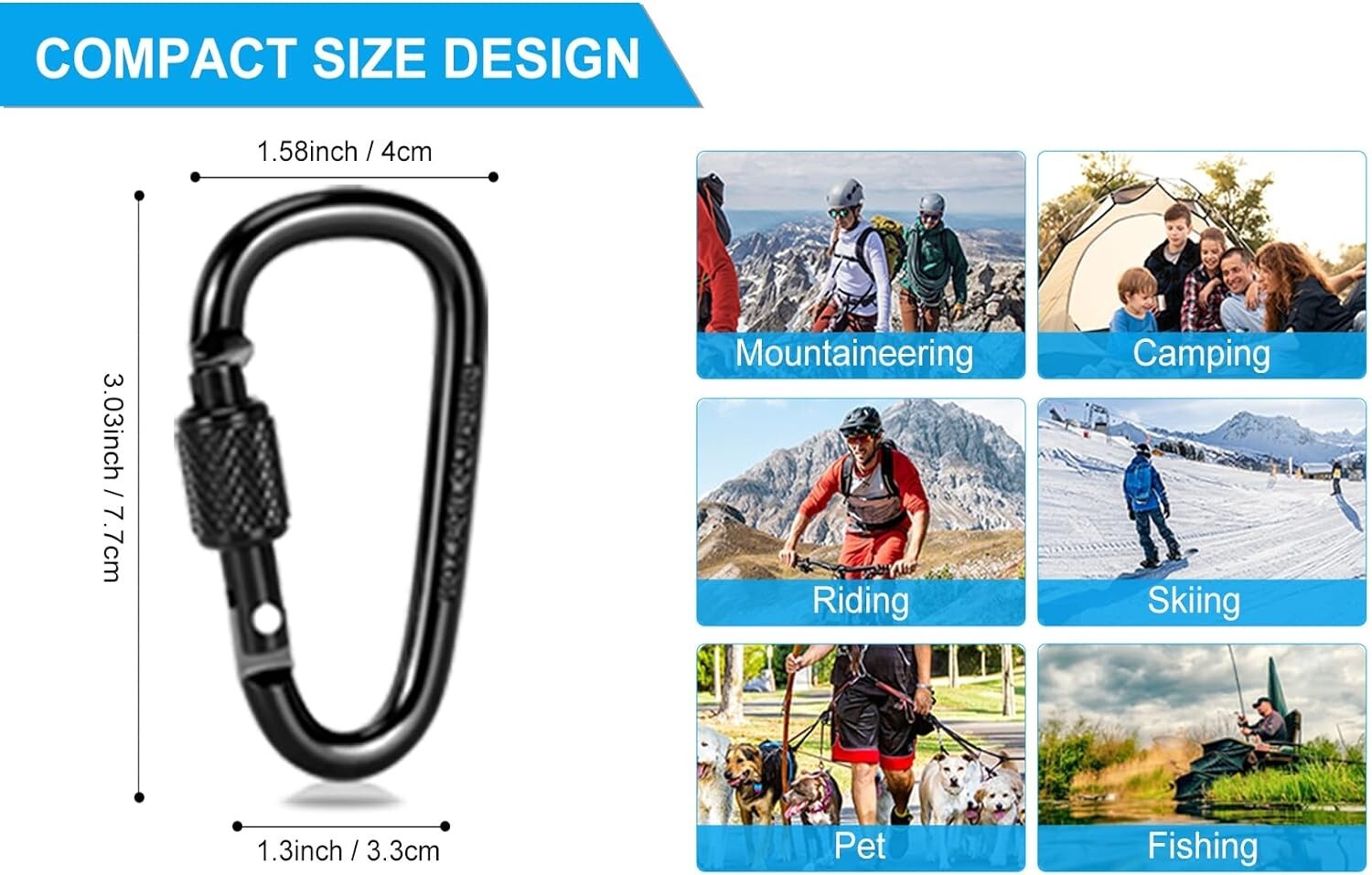 Camping power pack Aluminum D Ring Key Rings, Tree Hanger Gear(Bulk 3 Sets)