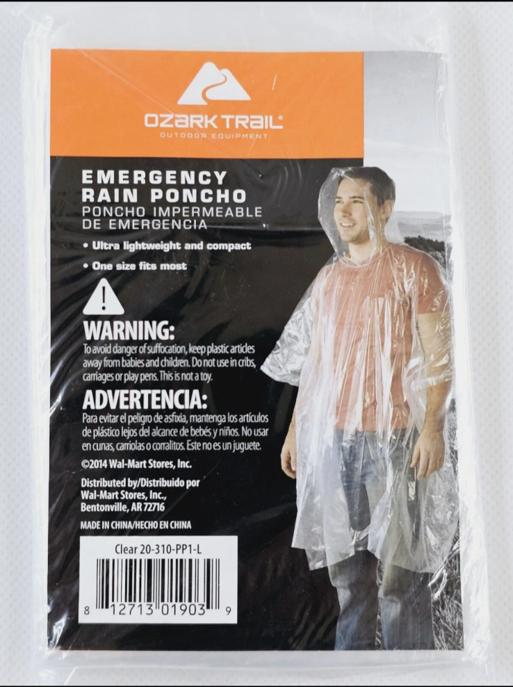 2 Pack Ozark Trail Emergency Rain Poncho – Clear, Lightweight, Waterproof Adult