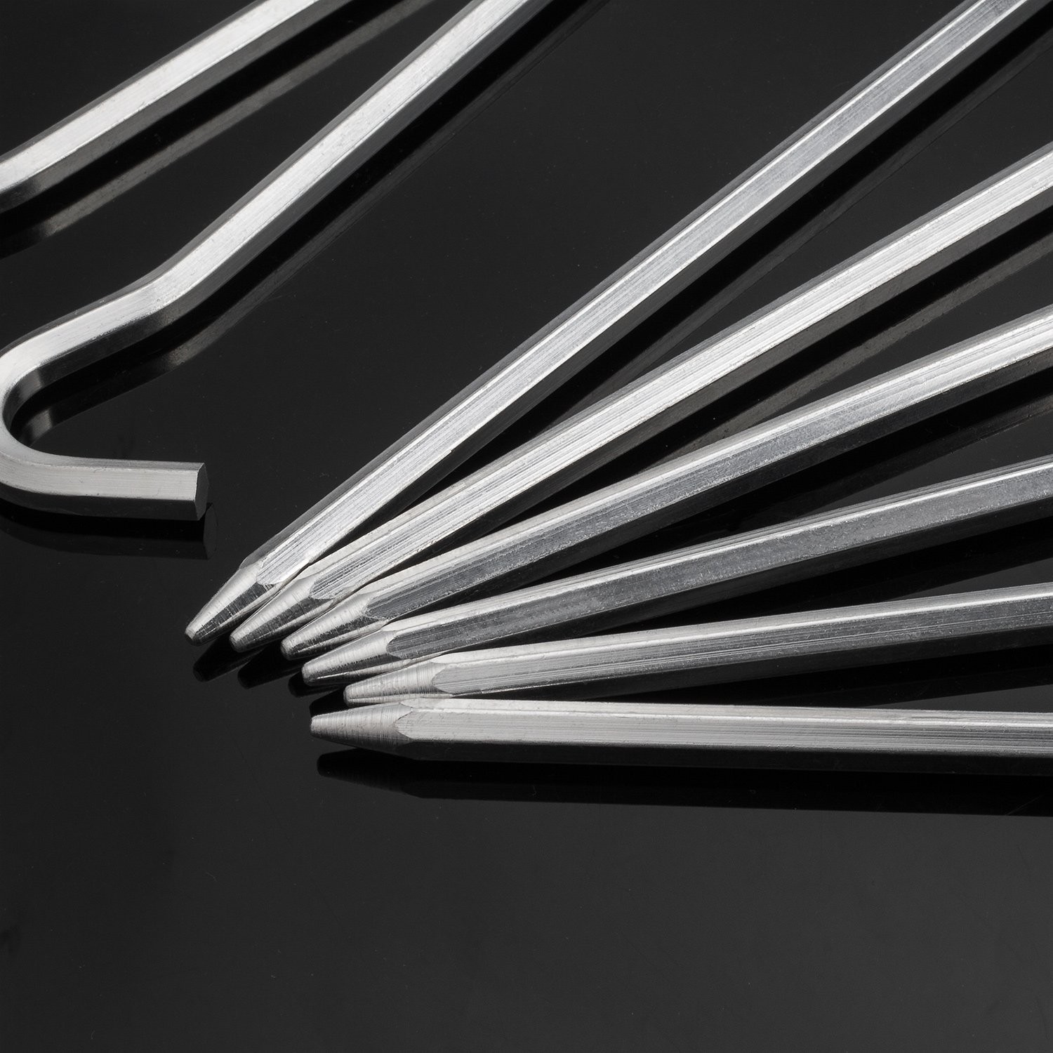 Tent Pegs – 12Pcs Aluminium Stakes with Hook – 7″ Hexagon Silver