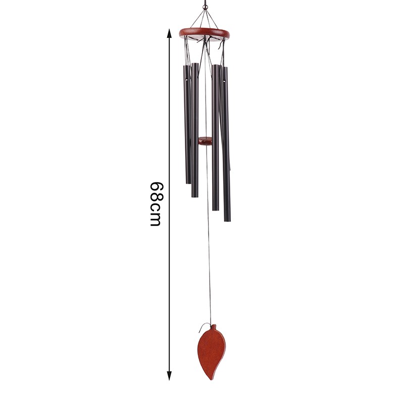 1Pc 6 Tubes Aluminum Pipe Wind Chimes With Hook And Wooden Leaf Hanging Tag