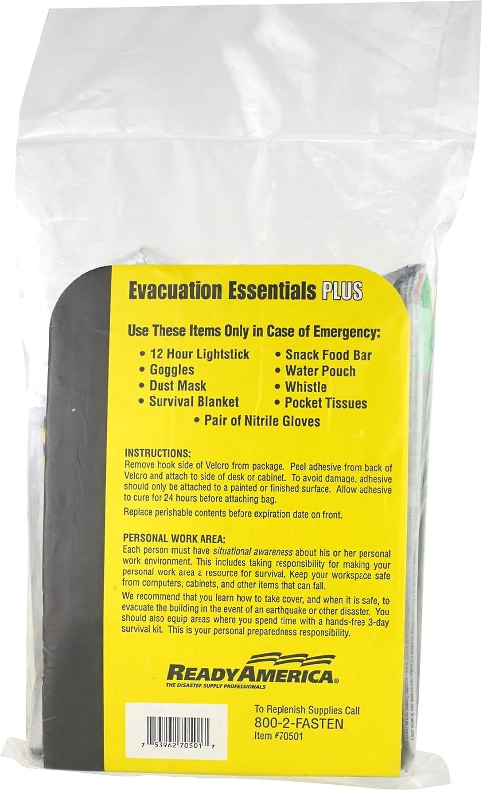 Emergency Survival Kit with Food Water Rations Blanket Lightstick Whistle Gloves