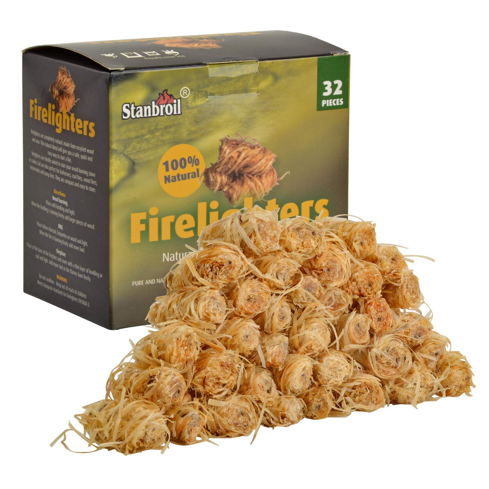 Stanbroil 32 pcs Fire Starters, Natural Charcoal Starters Super 32
