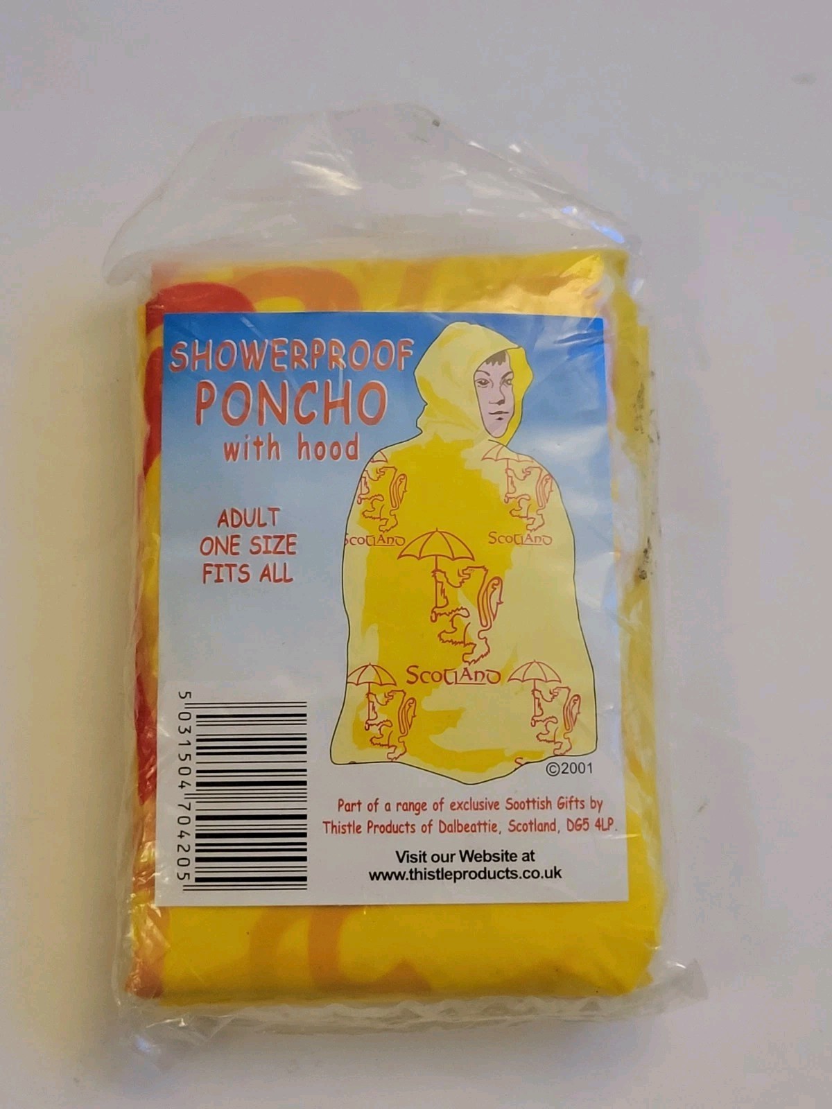 2001 SCOTLAND Yellow Emergency Poncho Lightweight Reusable Polyethylene Camping