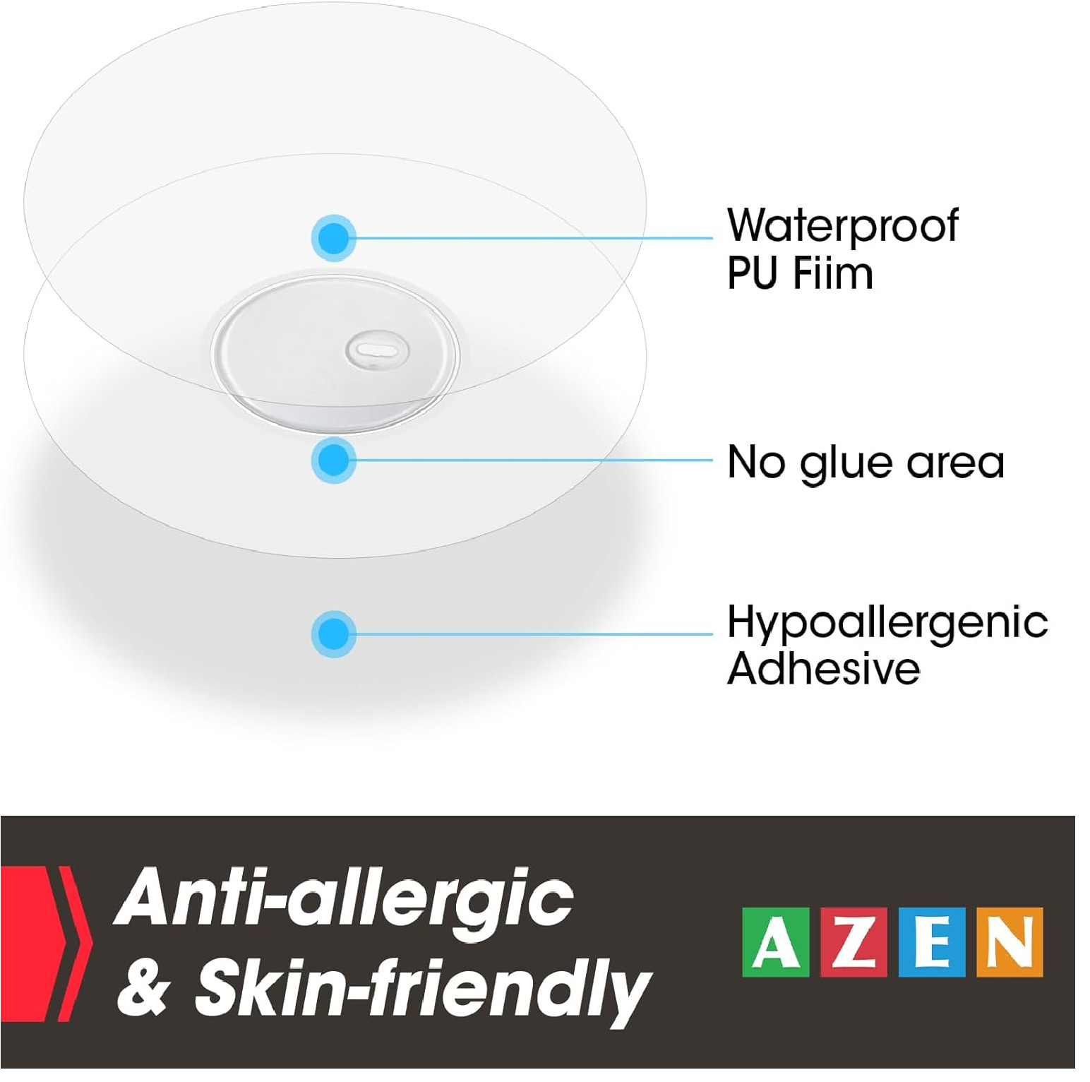 AZEN 60 Pack Freestyle Sensor Covers for Libre 3, Waterproof Adhesive Patches,
