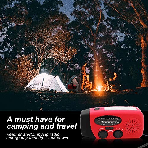 Portable Solar Emergency Weather Radio Hand Crank AM/FM NOAA Survival Radio Red